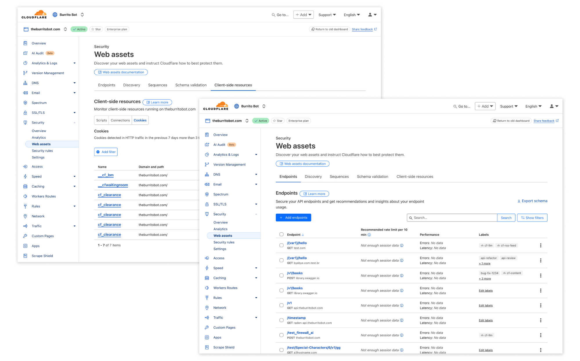 A screenshot of Cloudflare dashboard’s Endpoint Management overview which lists endpoints and labels attached to them